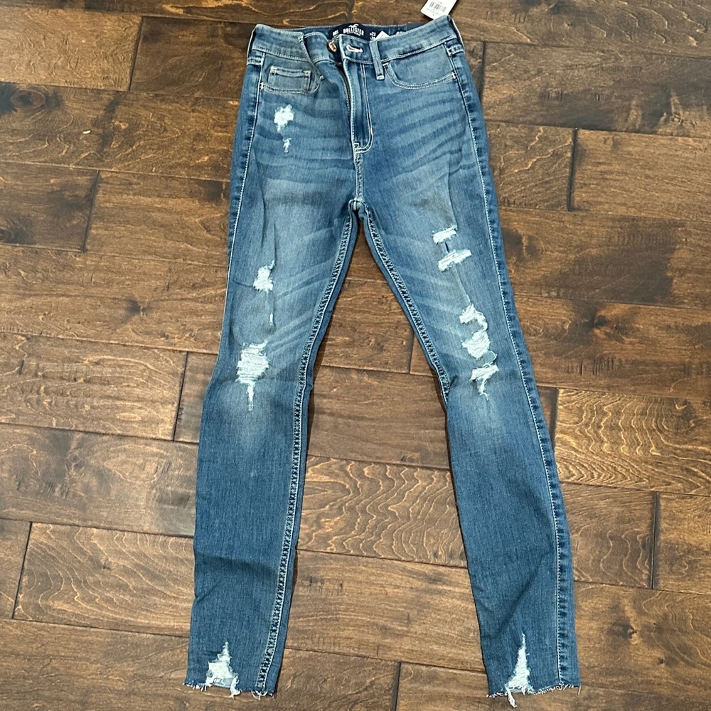 Hollister Distressed Skinny Jeans - Medium Blue
